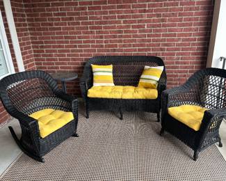 Wicker settee, chair and rocking chair