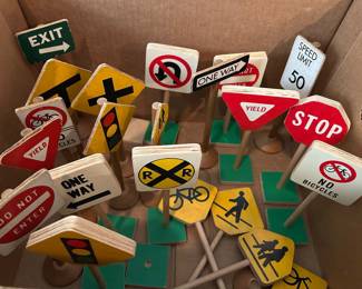 Wooden toy street signs