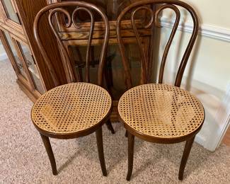 2 bentwood cane seat chairs