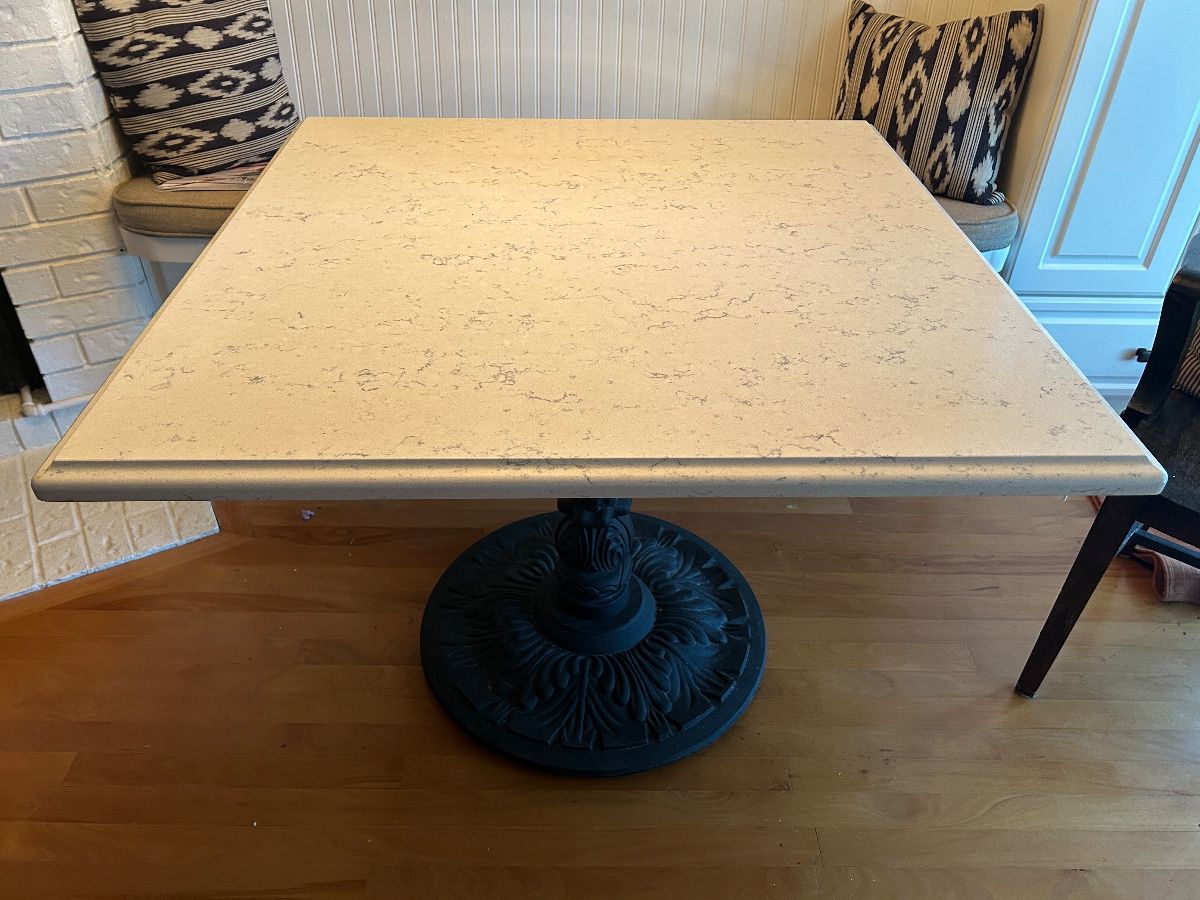 38” Square table with Cast iron base and marble top
