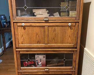 Drop front desk with leaded glass doors