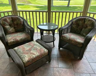All weather wicker chairs and ottoman 