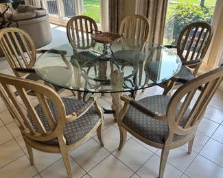 Vintage Drexel round glass top table and 6 chairs