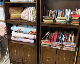 bookcases, quilts, books