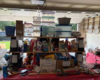 light bulbs, cleaners, small storage totes