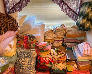 crotchet, embroidered pieces, blankets, pillows, towels