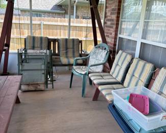 Redwood swing, chairs
