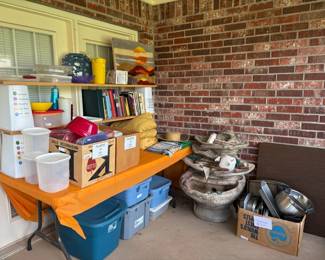 cookbooks, fountain, bakeware, plastic ware, totes