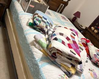 Queen bed, quilts