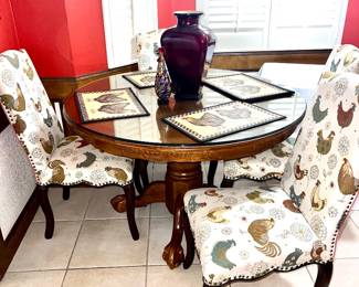 Rooster and Chicken Chairs and Table