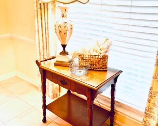 Vintage solid wood, serving cart and display with handle