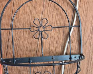 Vintage Wrought Iron Wall-Mounted Basket with Floral Motif