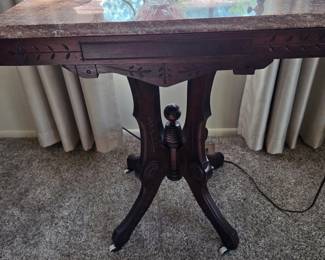 Victorian Eastlake Walnut Marble-Top Parlor Table