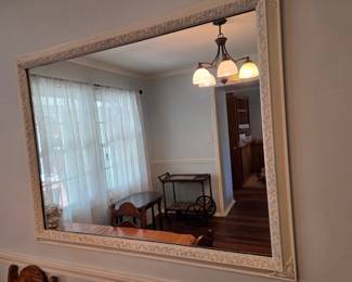 Ornate White Wood Framed Wall Mirror