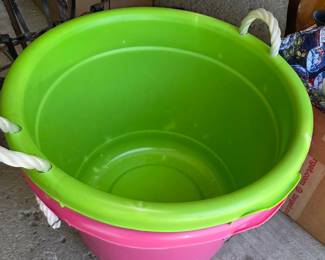 Homz 17 Gallon Indoor Outdoor Storage Bucket with Rope Handles, Bold Lime Green (2 Pack)