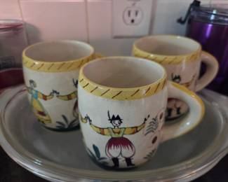 Vintage Folk Art Dancing Couple Ceramic Mugs