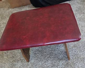 Vintage Mid-Century Modern Style Accent Stool with Burgundy Upholstery