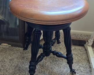 Victorian Adjustable Piano Stool with Glass Ball and Claw Feet by Charles Parker Co.
