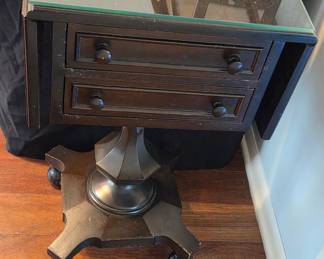 Vintage Pedestal Drop-Leaf End Table with Two Drawers