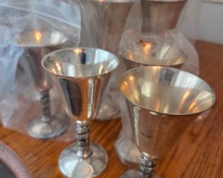 Vintage Silver-Plated Cordial Goblets with Grapevine Stems