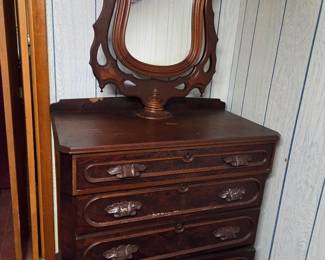 Victorian Walnut Dresser with Swivel Mirror and Marble Top