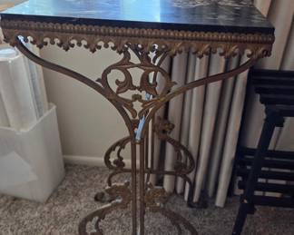 Victorian Style Ornate Gilt Bronze and Marble Top Plant Stand