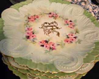 Antique R.S. Prussia Porcelain Plates with Monogram and Roses
