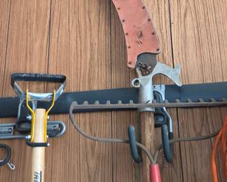 Vintage Long-Handled Grass Hook with Protective Guard