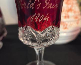 1904 St. Louis World's Fair Ruby Stained Souvenir Glass Cordial