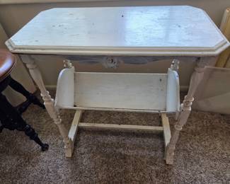 Vintage White Painted Wood Magazine Rack Accent Table