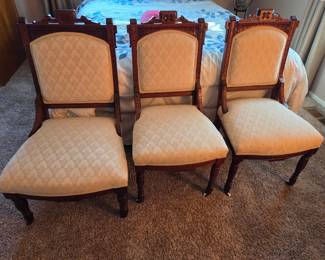 Set of 3 Victorian Eastlake Walnut Parlor Chairs