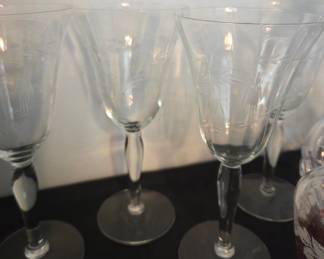 Vintage Etched Wheat Pattern Crystal Stemware