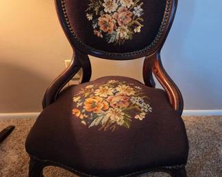 Victorian Balloon Back Parlor Armchair with Floral Needlepoint