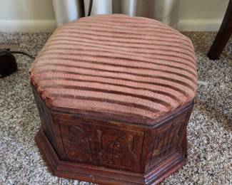 Vintage Carved Hexagonal Stool