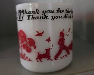 Vintage Hazel-Atlas Children's Prayer Milk Glass Mug - "Thank you for the birds that sing"