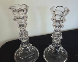 Vintage Hexagonal Base Crystal Candlestick Holders