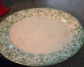 Antique Green Transferware Oval Serving Platter - "Arno" Pattern by Samuel Ford & Co.