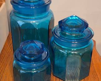 Vintage L.E. Smith Cobalt Blue Glass Hexagonal Canister Set