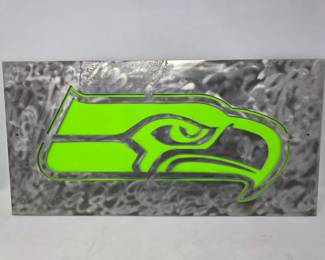 77 LaserCutAluminumSeahawksLogoWallHangingWithNeonGreenBacking