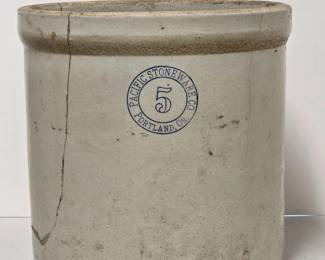 204 Antique5GallonSaltGlazedStonewareCrockMadeByPacificStoneware