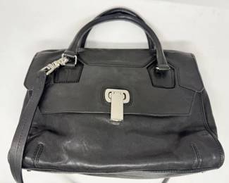 117 BotkierBlackLeatherDoubleHandleShoulderStrapBag