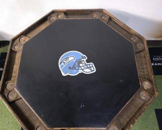 6 VintageOakOctagonFoldingPokerTableWithSeahawksLogo