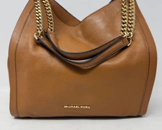 100 MichaelKorsNewburyAcornBrownPebbleLeatherHandbag