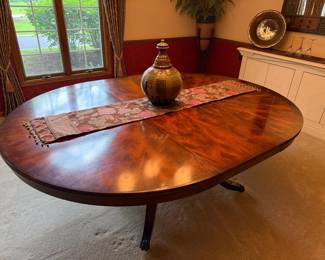 Walter E. Smith Mahogany Dining Table w/ Burled Finish 64" round or 86" long with one leaf