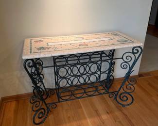 Side Table w/ Green Wrought Iron Base and Tile Top