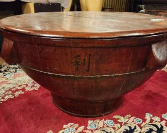 Antique Chinese rice storage drum with lid