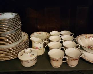 Liling china "Ling Rose" service for Eight with serving pieces, 44 total