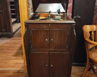 Standing Victor Victrola with storage cabinet