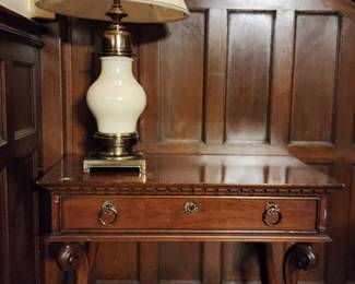Side table with drawer by Hickory Chair Co, Stiffel brass lamp