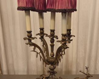 Vintage brass reindeer pulling a coach/candleabra lamp